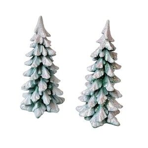 Department 56 Frosted Glitter Fir Evergreen Pine Trees Set of 2 Christmas 6 Inch